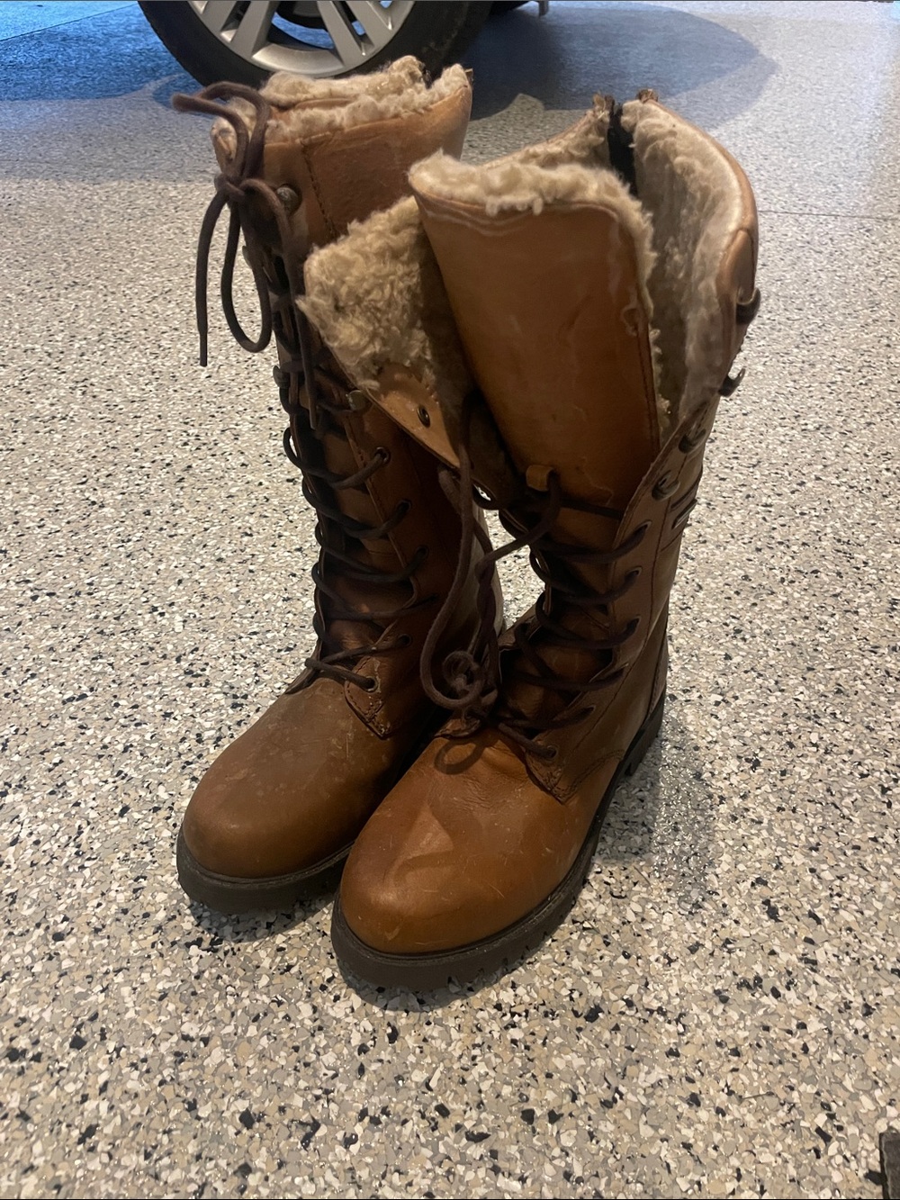 Dublin Weatherproof Brown Lace-Up Faux Shearling Winter Riding Boots